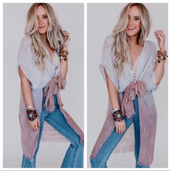 Reverse Ombré Multi Stripe Body Scarf Cardigan - Picture 4 of 6